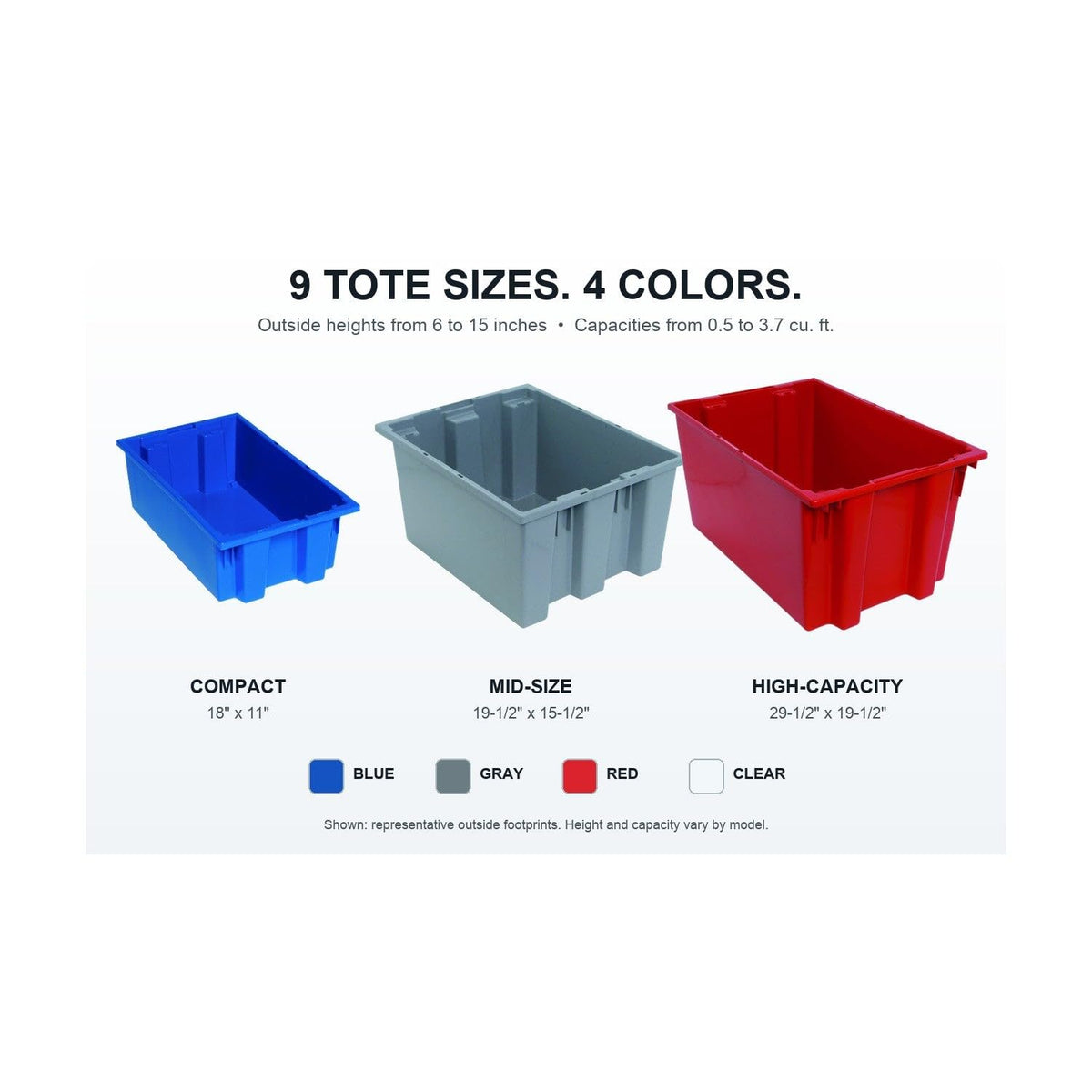 Quantum SNT180GY 18-Inch by 11-Inch by 6-Inch Stack and Nest Tote, Gray, 6-Pack