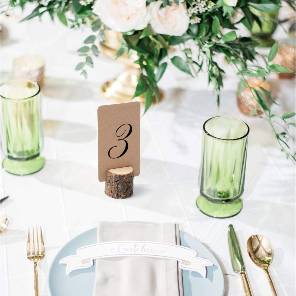 12Pcs Mini Wood Place Card Holders and 24Pcs Kraft Place Cards, Rustic Table Number Holders, Food Labels for Party