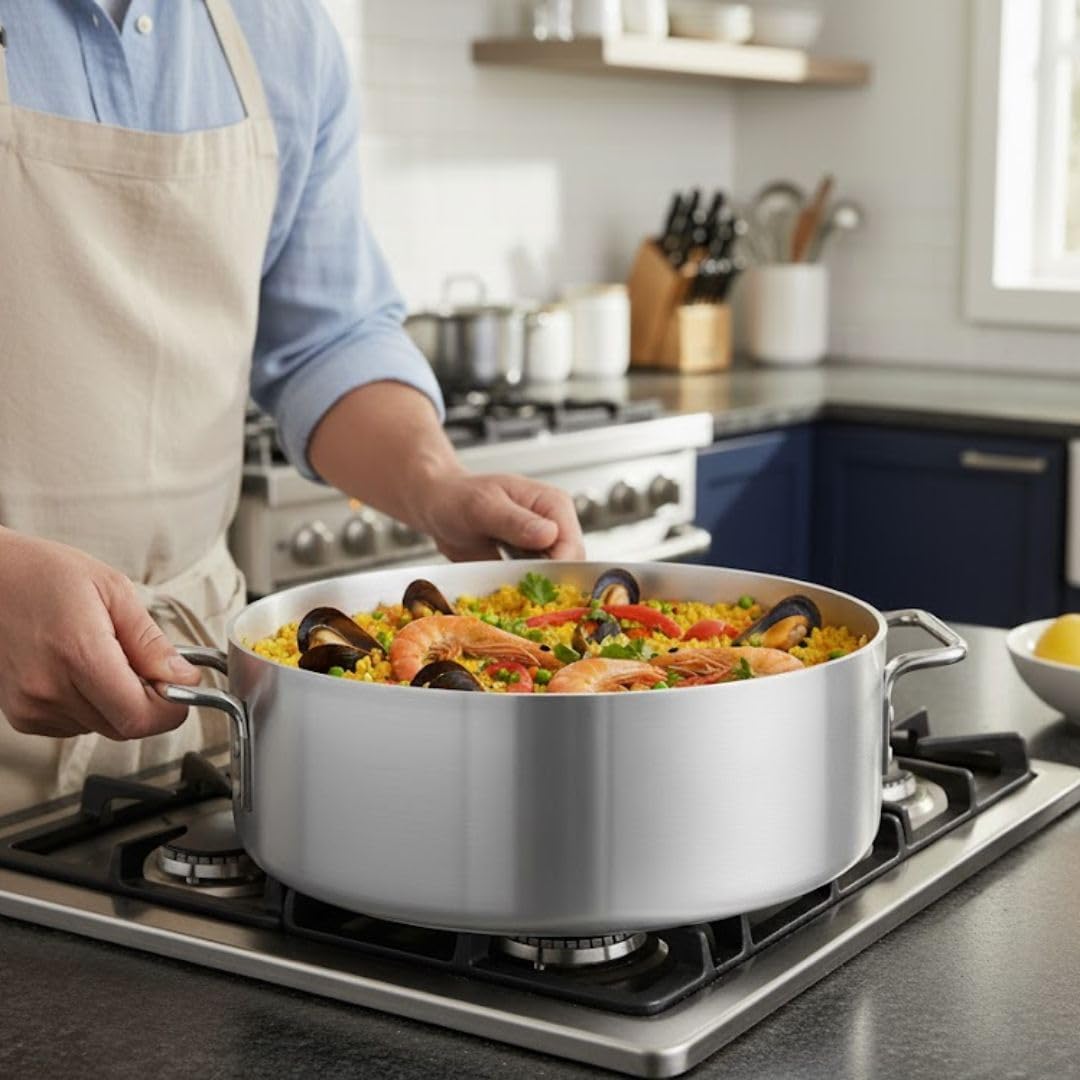 15 qt. Heavy Weight Aluminum Brazier 6 mm Thickness- Brazier with Riveted Handles Perfect for Roasting Sauteing