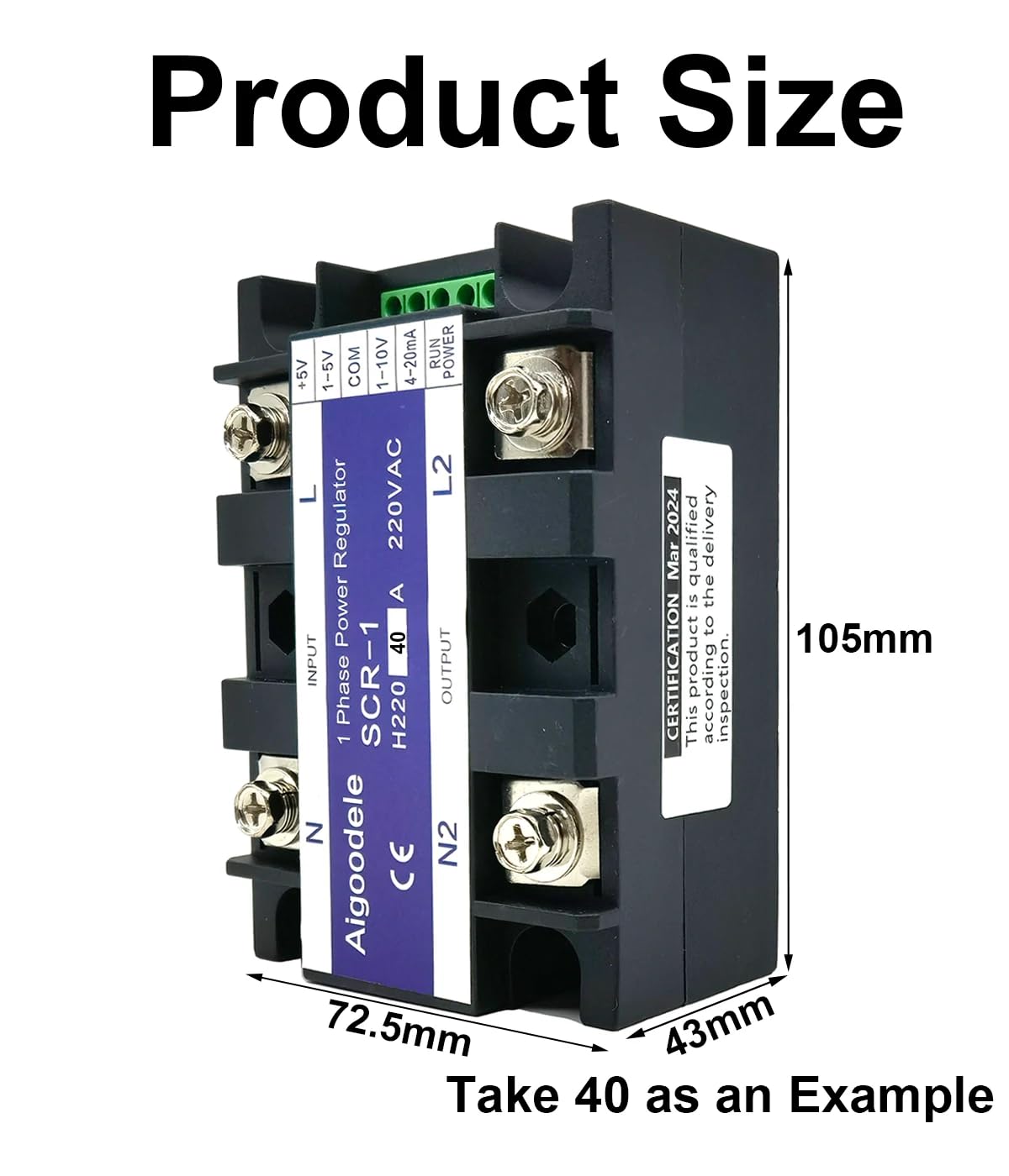 60A SCR-60A,Single Phase Thyristor Solid State Relay 220V Voltage Regulator Power Controller Module 0-10V 4-20mA 1-5V Potentiometer Control
