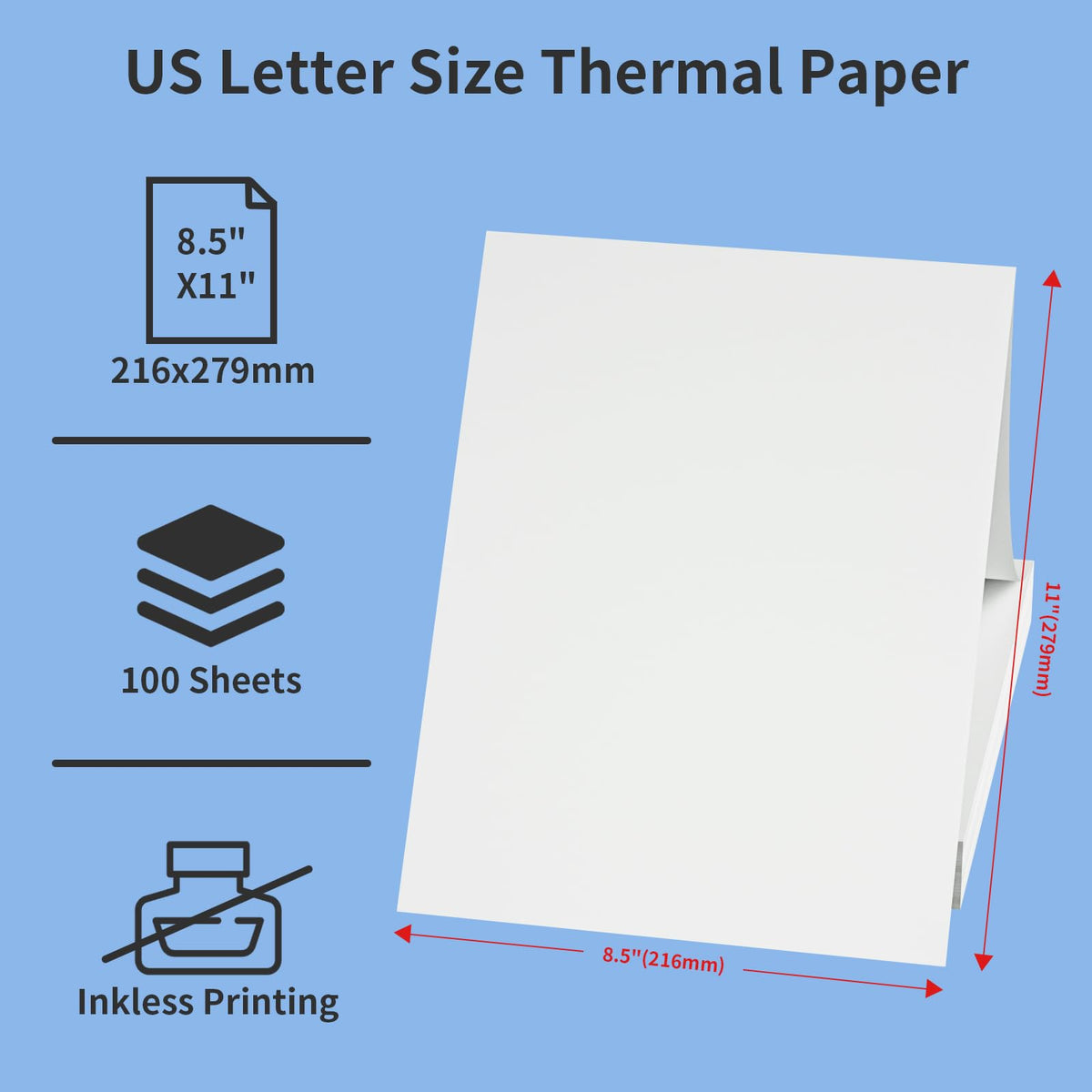 Thermal Printer Paper 8.5 x 11 Inch, 1000 Sheets US Letter Size Thermal Paper, Folded, Continuous, Perforated