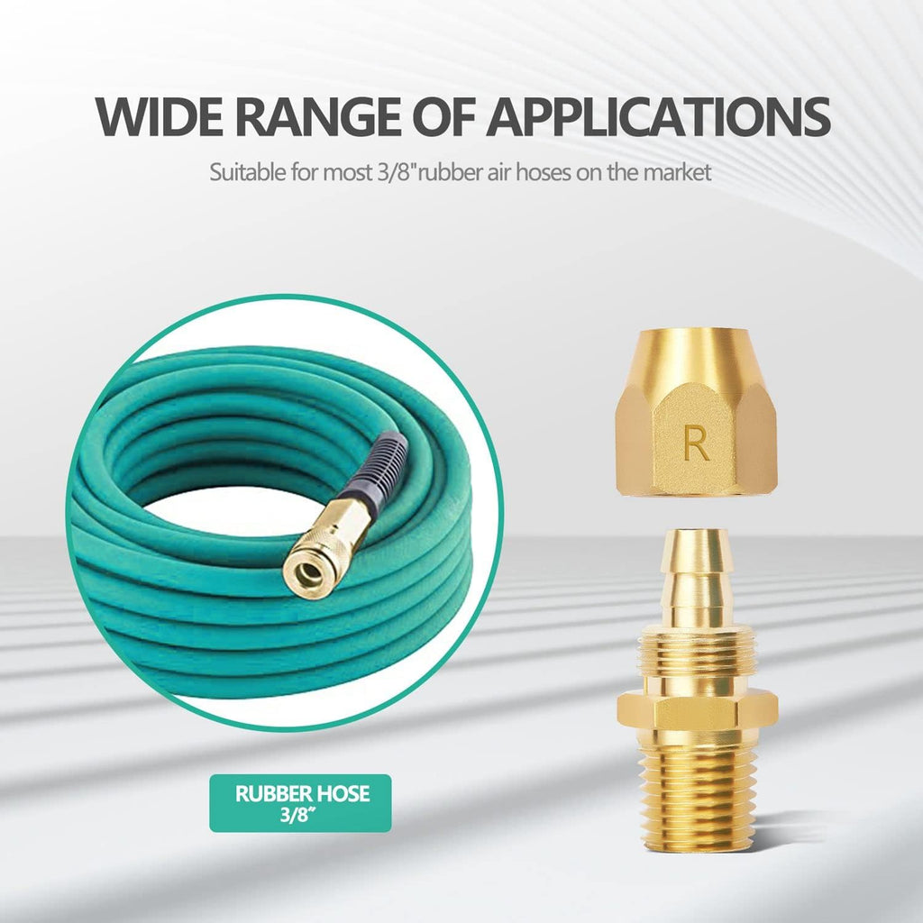 4pcs Premium Solid Brass Pneumatics Reusable Rubber Hose-End Repair Fitting, 3/8" Barb For 3/8-Inch ID Rubber Air Hose With 1/4" NPT