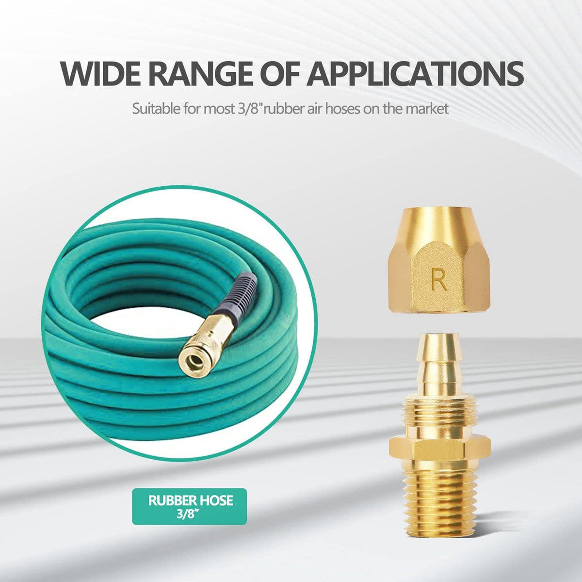 4pcs Premium Solid Brass Pneumatics Reusable Rubber Hose-End Repair Fitting, 3/8" Barb For 3/8-Inch ID Rubber Air Hose With 1/4" NPT