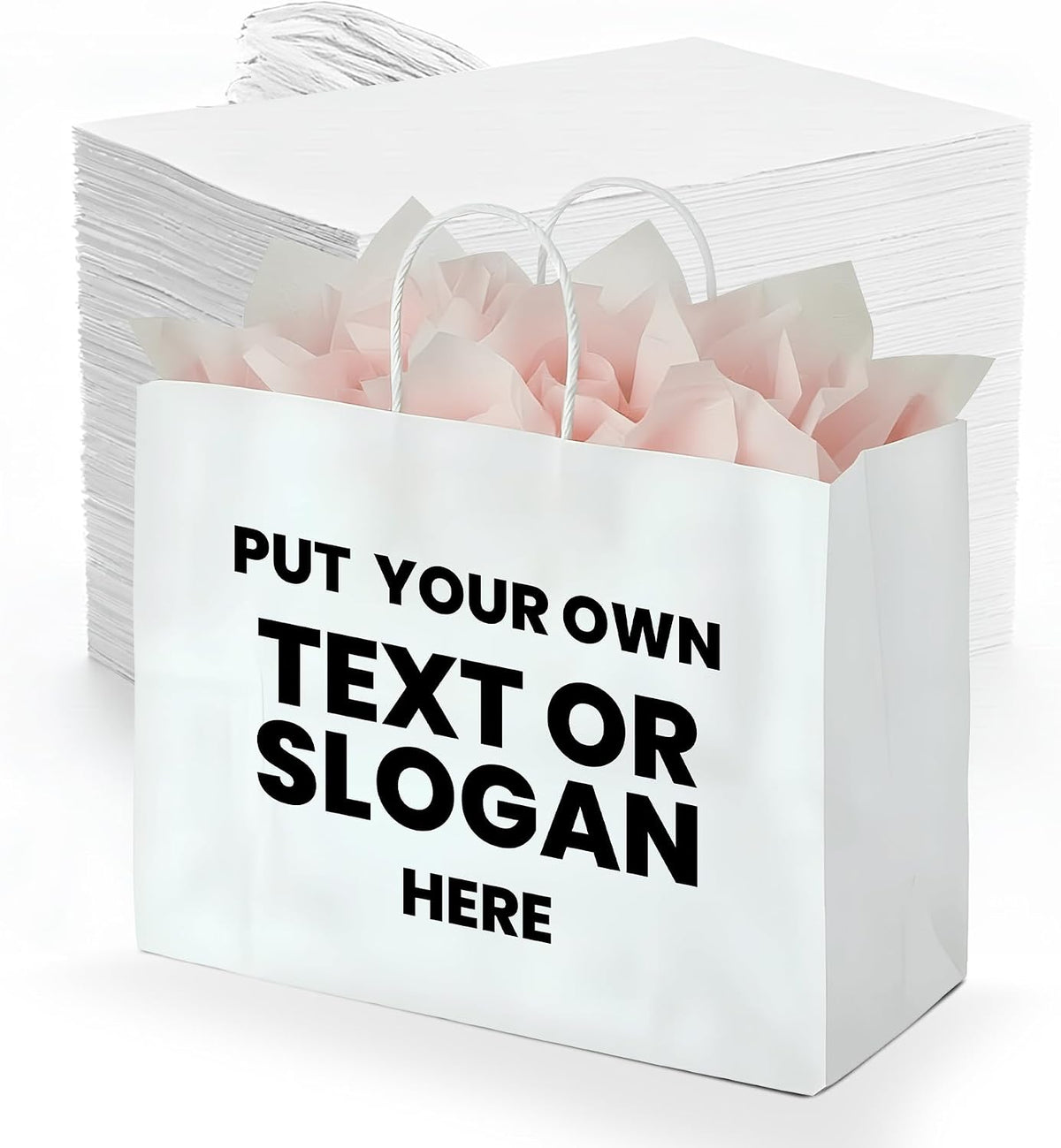 Custom Printed White Gift Bags 16" x 6" x 12" - Paper Bags with Handles - Made in USA
