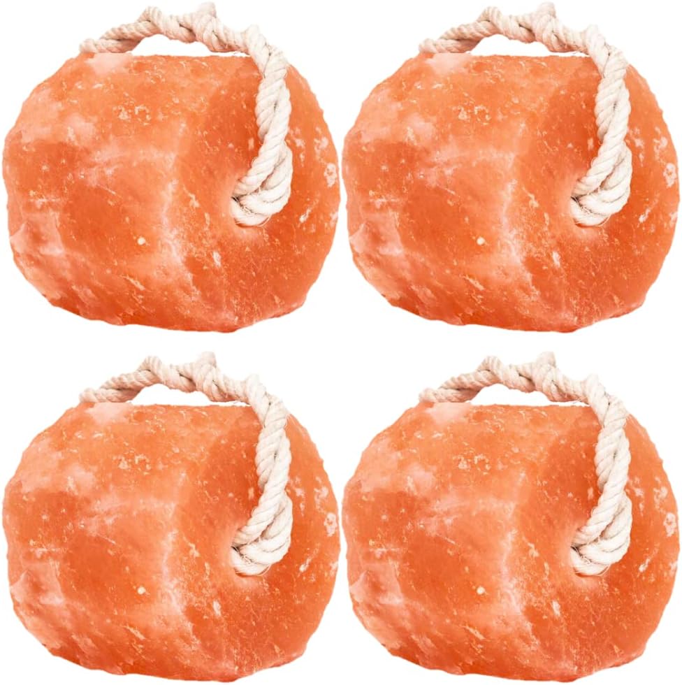 Himalayan Mineral Salt Block on Rope Pack of 4 (3lbs each) – 100% Organic Pink Salt Lick for Horses and Livestock.