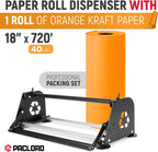 18" Paper Dispenser with Cutter + Orange Kraft Paper Roll
