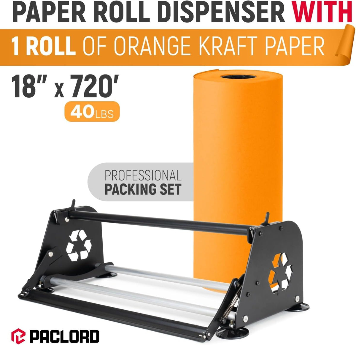 18" Paper Dispenser with Cutter + Orange Kraft Paper Roll