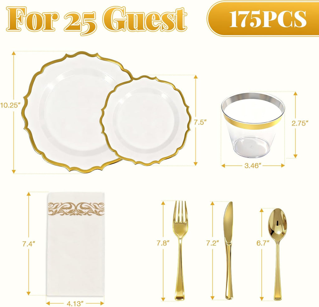 175 Piece Disposable Plastic Plates Dinnerware Set for 25 Guests