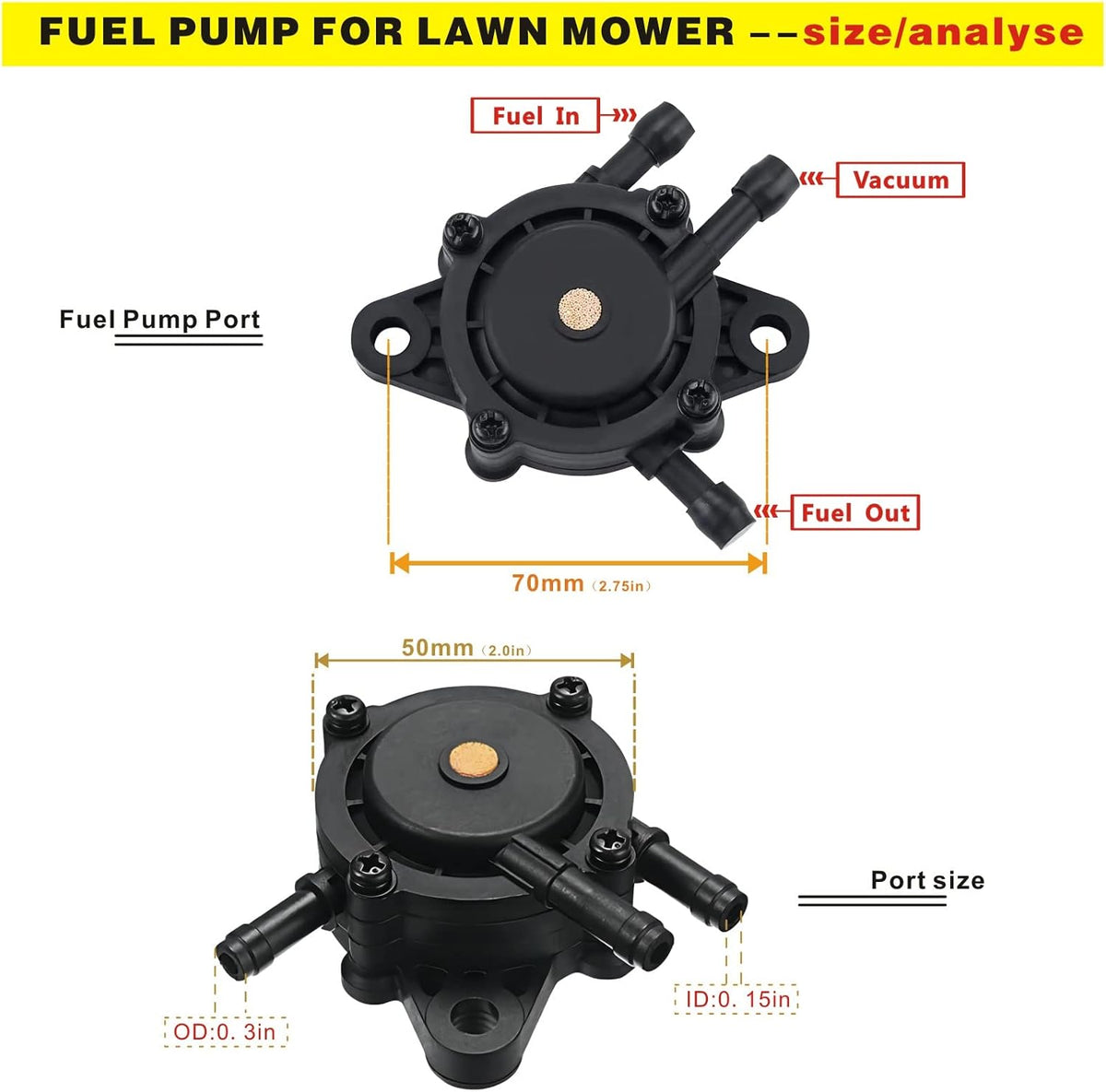 Replace Fuel Pump 691034 692313 Briggs 808492 597338 Kohler 17hp-27hp For Lawn Mower Tractor Golf Cart Engine and Kawasaki Cub Cadet Craftsman Starter Vacuum Fuel Pump (A Set)