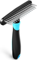 Deshedding Brush - Undercoat Rake for Dogs, Cats, Matted, Short, Long Hair Coats - Double Row Stainless Steel Pins