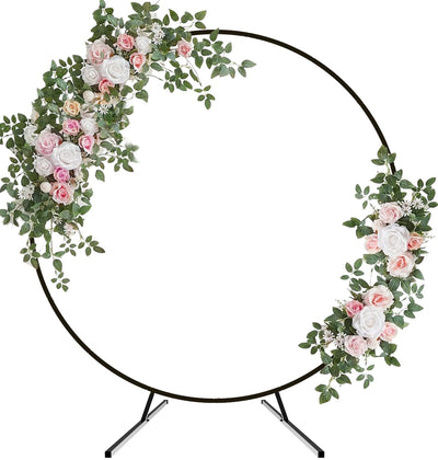 7.4FT Round Backdrop Stand with Two Water Bags for Party, Black