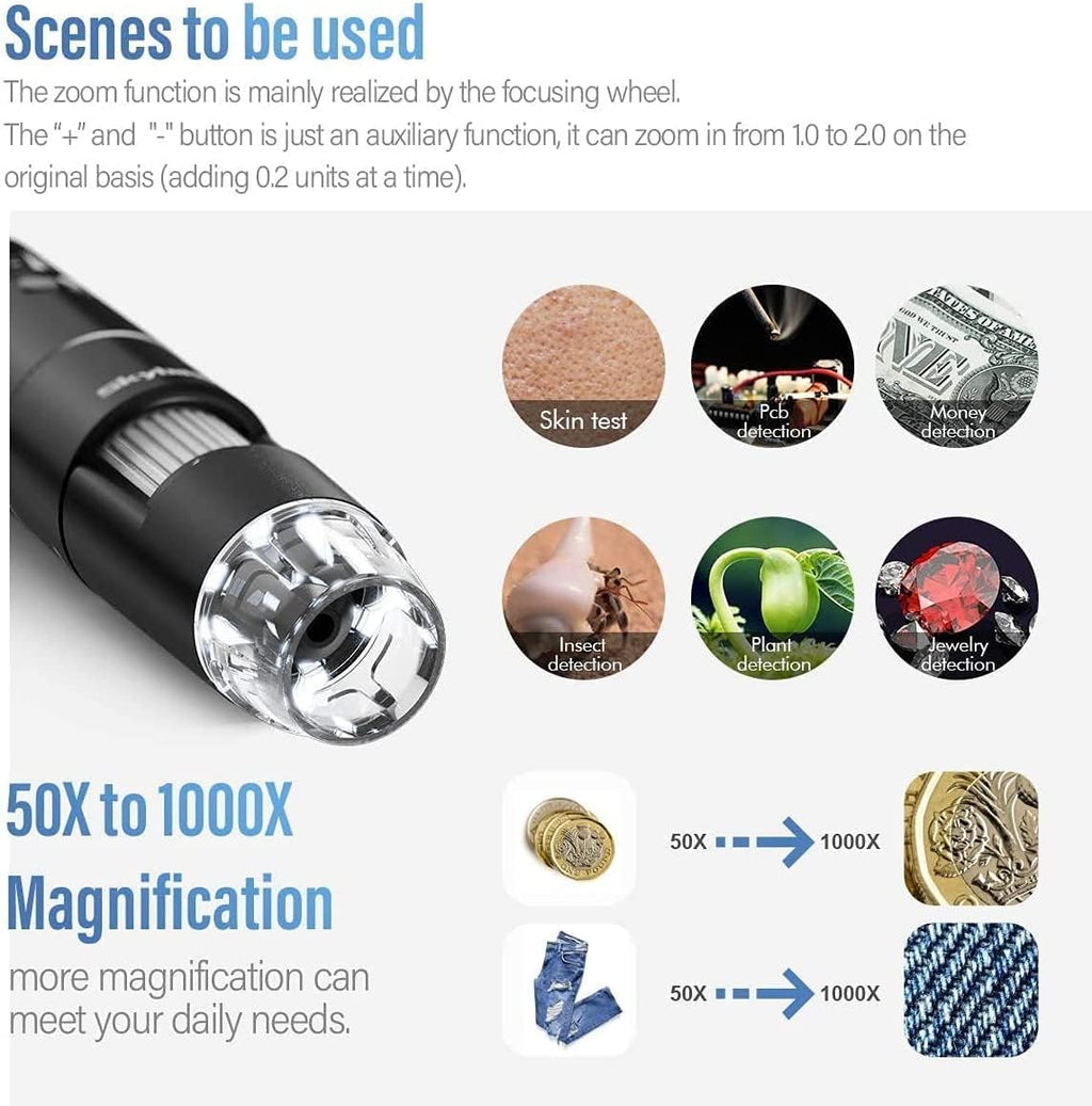 Wireless Digital Microscope, Skybasic 50X-1000X Magnification WiFi Portable Handheld Microscopes with Adjustable