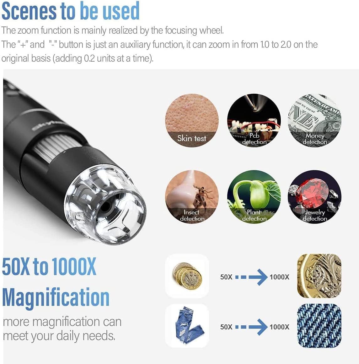 Wireless Digital Microscope, Skybasic 50X-1000X Magnification WiFi Portable Handheld Microscopes with Adjustable