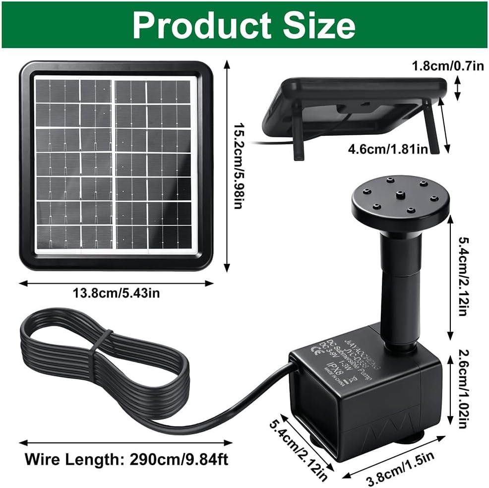 2.5W Solar Water Pump Kit Protective Shell Solar Panel Solar Fountain Pump 5 Nozzles for Outdoor Water Features Bird