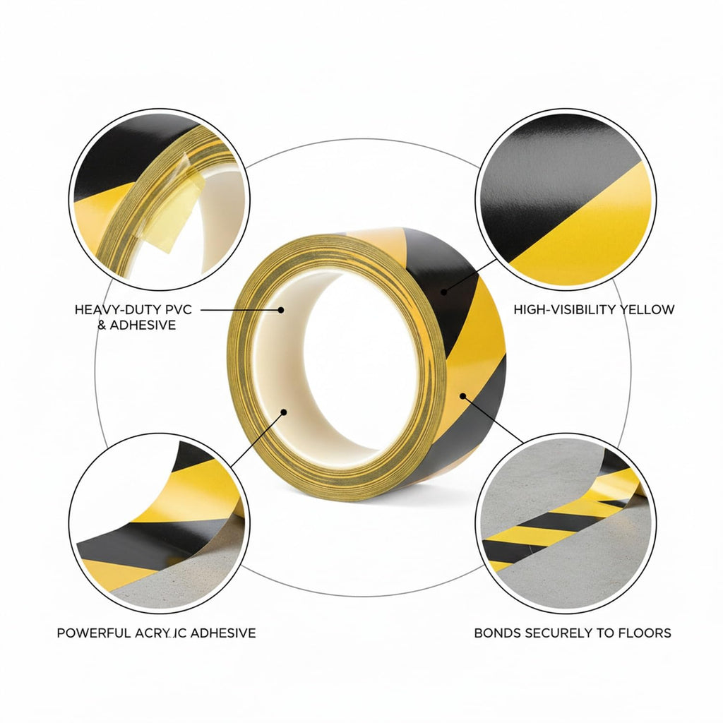 Yellow PVC Floor Marking Tape - Heavy Duty Adhesive for Warehouse Aisles, Factory Walkways & Industrial Safety Zones