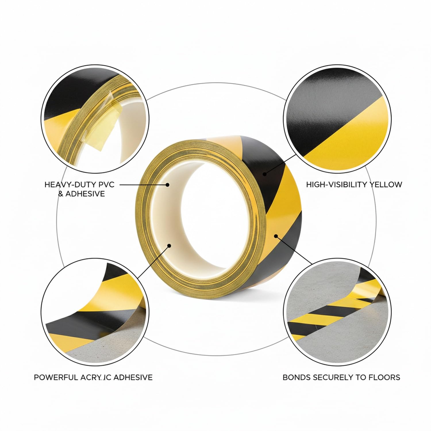 Yellow PVC Floor Marking Tape - Heavy Duty Adhesive for Warehouse Aisles, Factory Walkways & Industrial Safety Zones