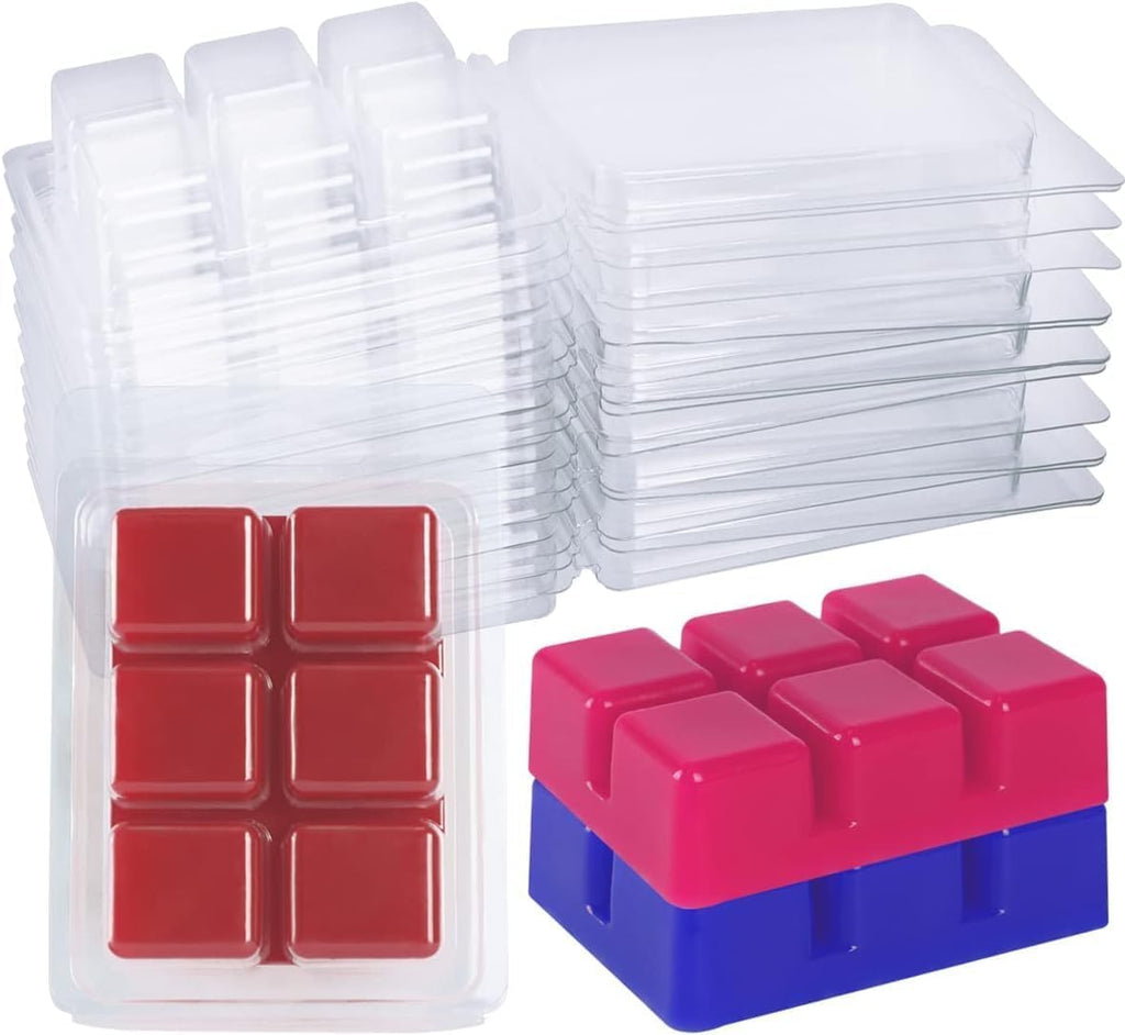 100 Packs Wax Melt Clamshells Molds, Clear Empty Plastic Cube Tray for Wickless Tarts Candles.