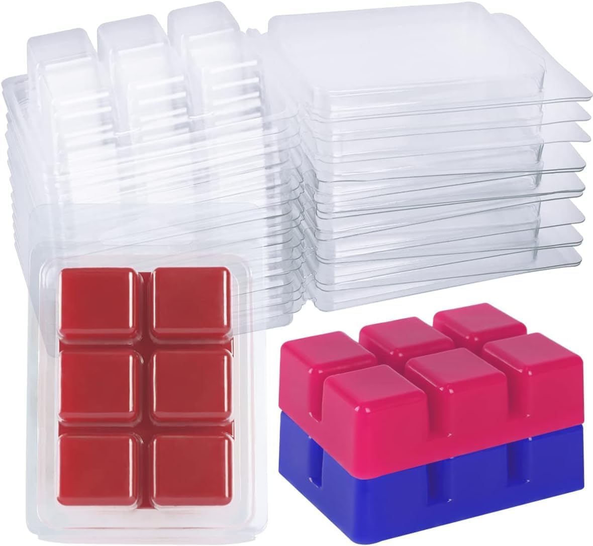 100 Packs Wax Melt Clamshells Molds, Clear Empty Plastic Cube Tray for Wickless Tarts Candles.