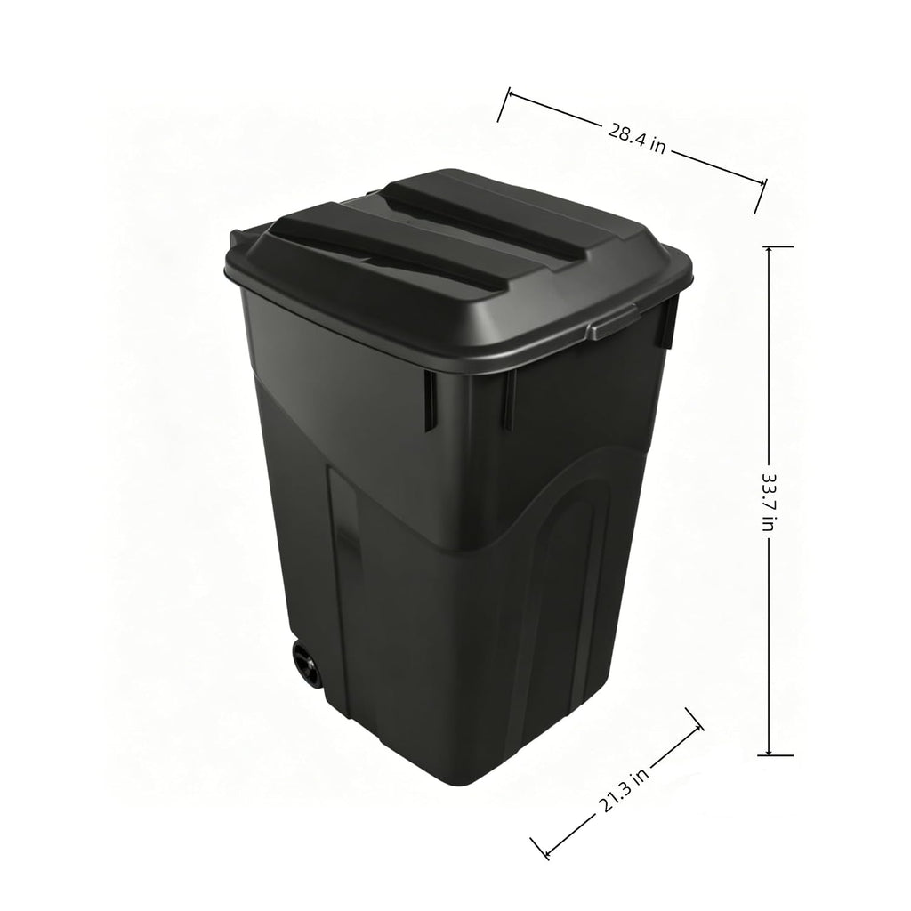 45 Gallon Heavy Duty Wheeled Outdoor Trash Can, Rubbish Bin with Attached Lid, with Easy-Grip Handle, Garbage Can for