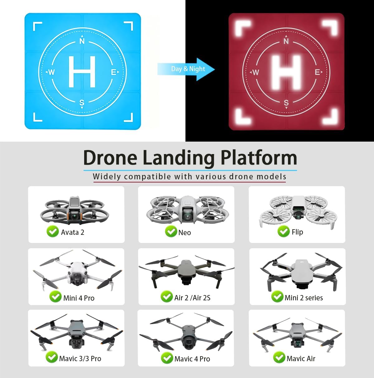 Drone Landing Pad Weighted, Foldable Launch Pad for DJI Drone Accessories | Nighttime Reflective Double-Sided