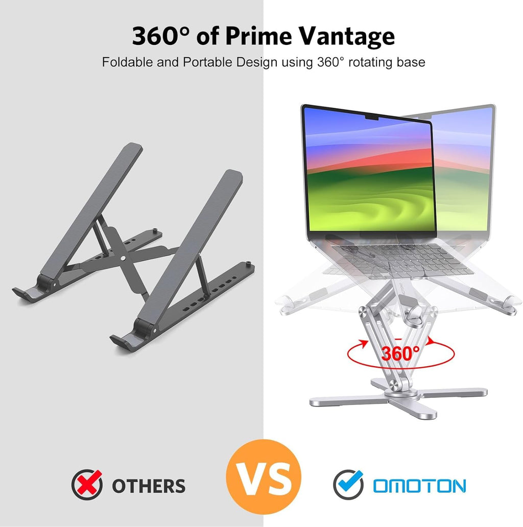 LA10 360° Rotating Laptop Stand Riser for Desk, Ergonomic Foldable Computer Stand Adjustable Height Angles for