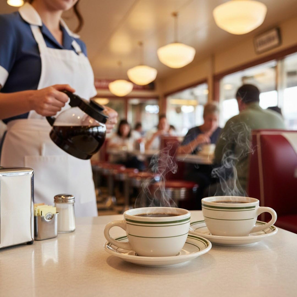 Original 1950 Classic Jersey Diner Coffee Cup and Saucer, Two 2-Piece Sets