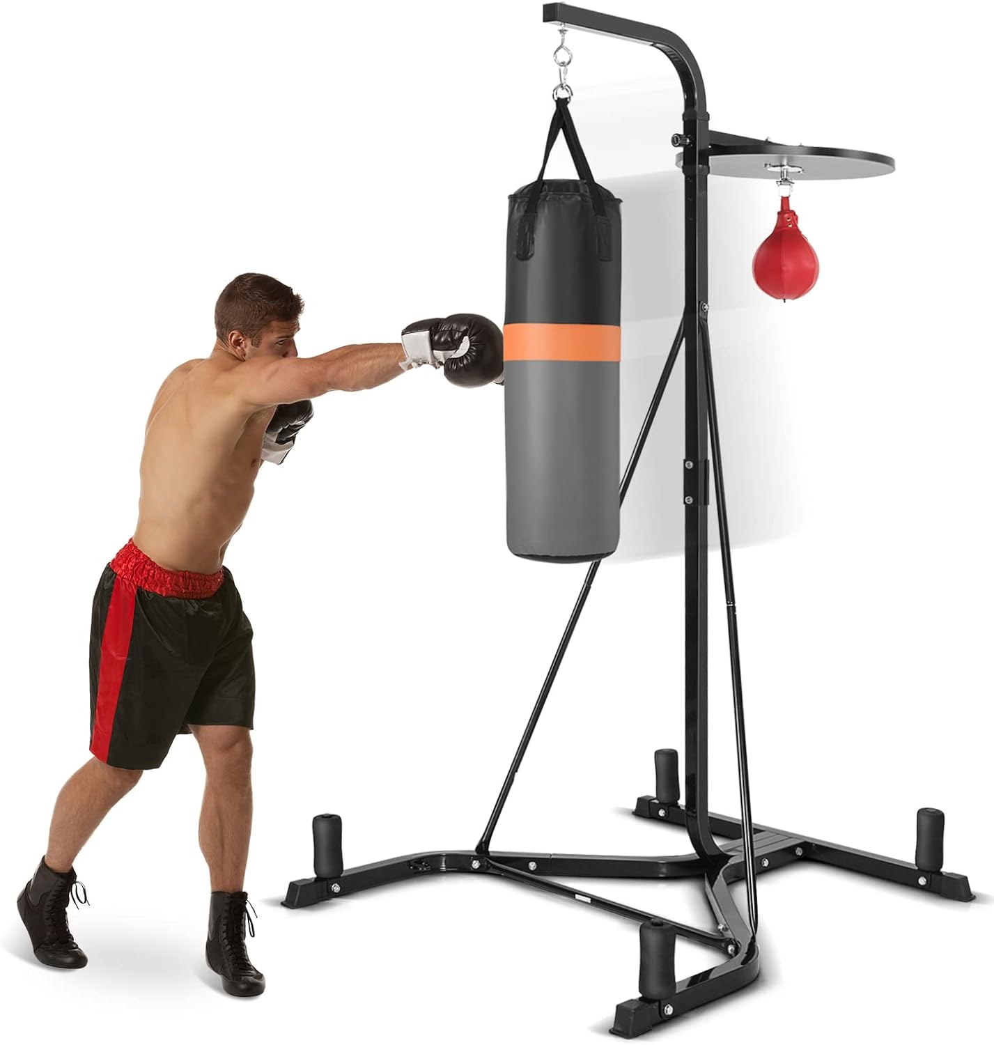 Punching Bag with Stand Adult, Freestanding Boxing Machine with Height Adjustable Speed Ball & Sandbag, Pre Filled