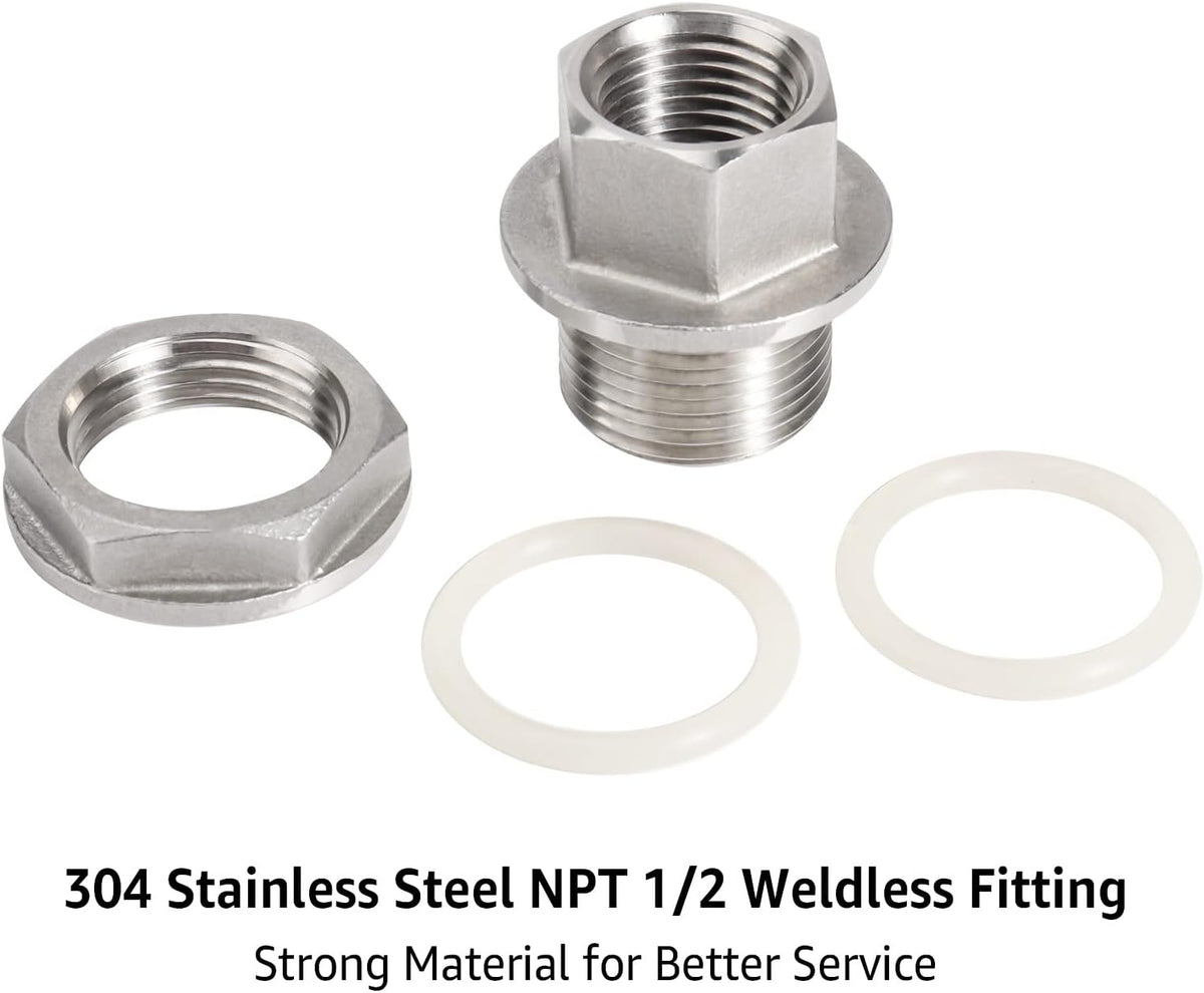 FERRODAY Stainless Steel 1/2" NPT Weldless Bulkhead, Fitting with 2 Gaskets