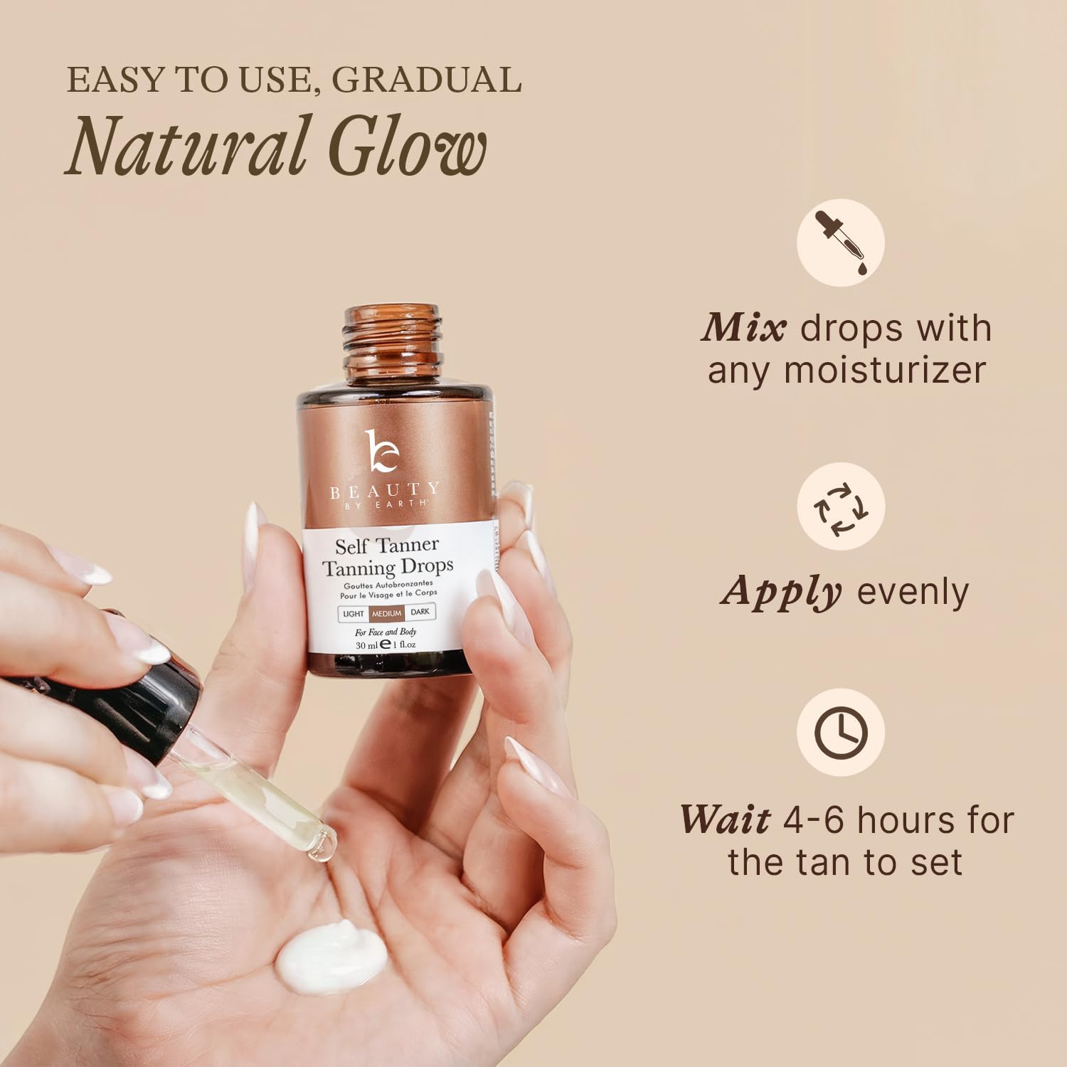Self Tanning Drops - USA Made with Natural & Organic Ingredients | Medium Face Tanning Drops to Add to Lotion