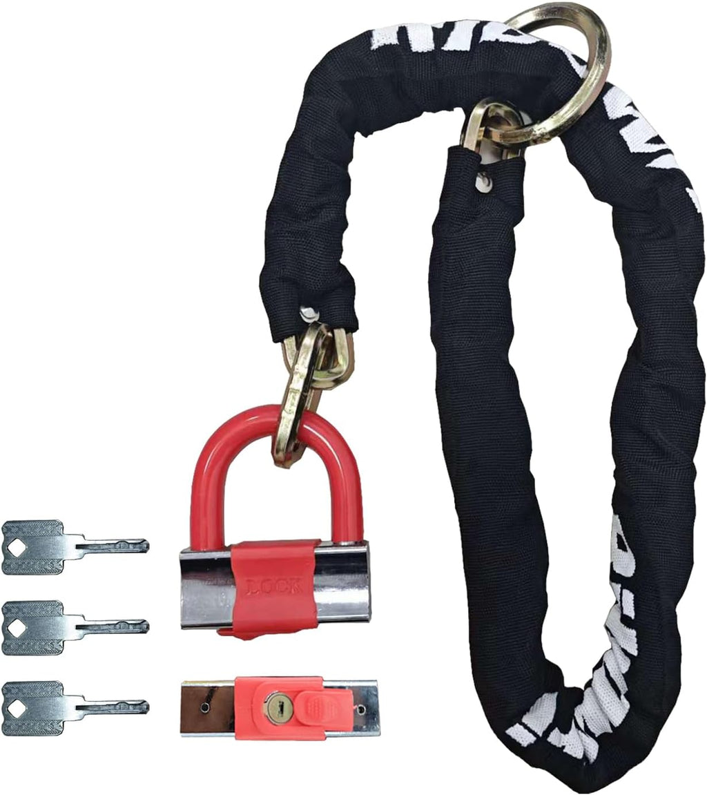 Heavy Duty Motorcycle Chain Lock, 10ft 10mm Thick Cut Resistant Security Chain with 16mm U-Lock & 3 Keys, Anti Theft