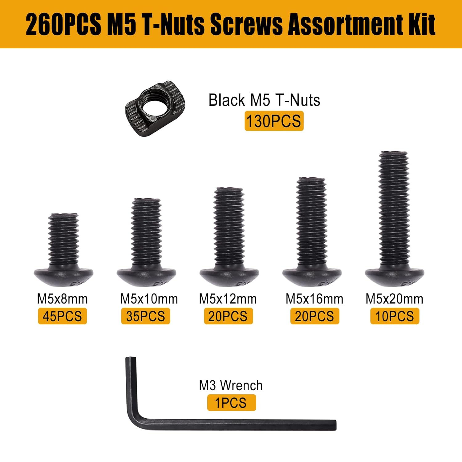 260PCS M5 T-Nuts Screws Assortment Kit,Compatible with Rail Mount,Replacement for M-Lok Nut Screw,M5 Nut and Bolt