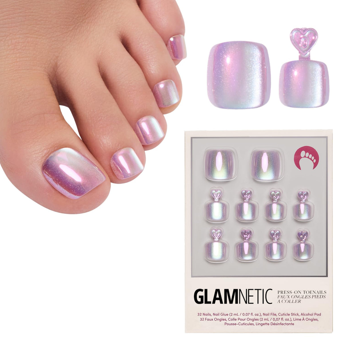 Press On Toenails - Natural, Velvet Fake Nails 32 Pc Full Kit