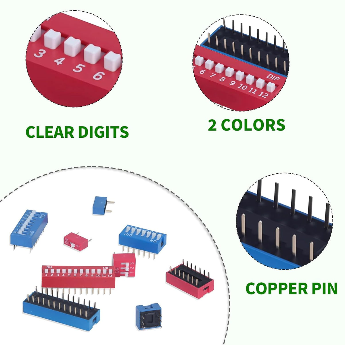 11Values Dip Switch Kit 1 2 3 4 5 6 7 8 9 10 12 Position 2.54MM Double Row PCB Mountable On Off Slide Type Toggle Switches for Circuit Breadboard (Pack of 40)