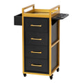 Beauty Salon Trolley Cart w/4 Drawer, 5 Tool Holders, Black & Gold | Lockable Salon Cabinet with 360° Wheels, Mobile