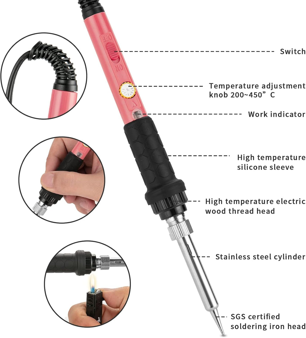 Soldering Iron Kit, 60W Soldering Iron with 5pc Interchangeable Tips, 10-in-1 Adjustable Temperature Solder Welding