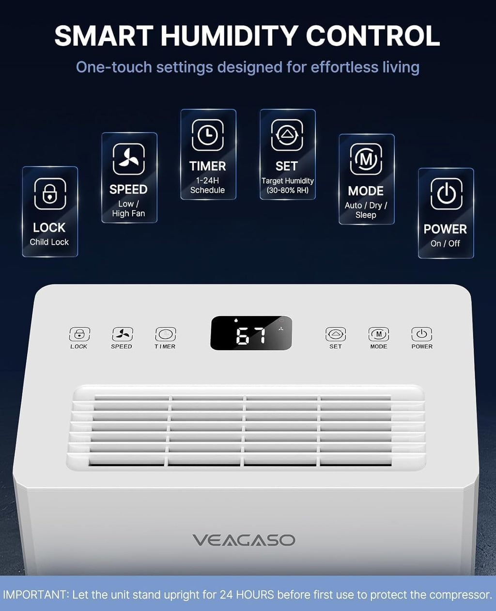 Dehumidifier for Basement, 28 Pints, 2000 Sq.Ft, 38dB Quiet mode 38dB quiet sleep mode, auto-defrost for cold