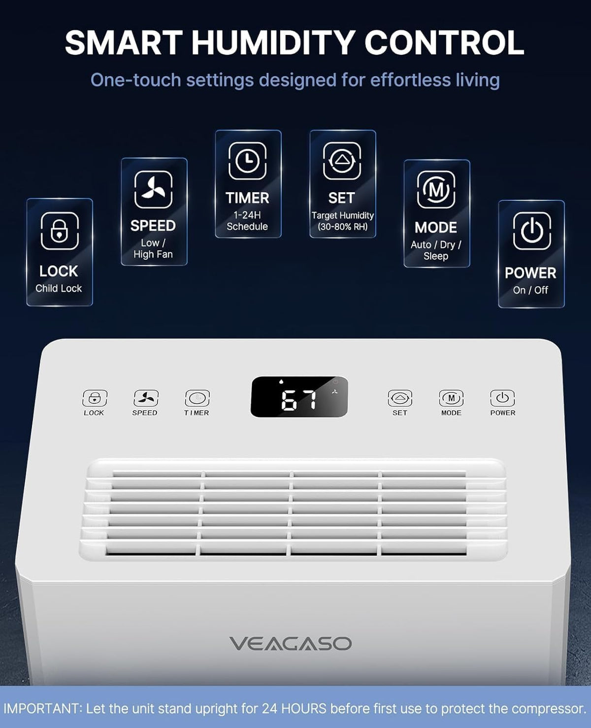 Dehumidifier for Basement, 28 Pints, 2000 Sq.Ft, 38dB Quiet mode 38dB quiet sleep mode, auto-defrost for cold