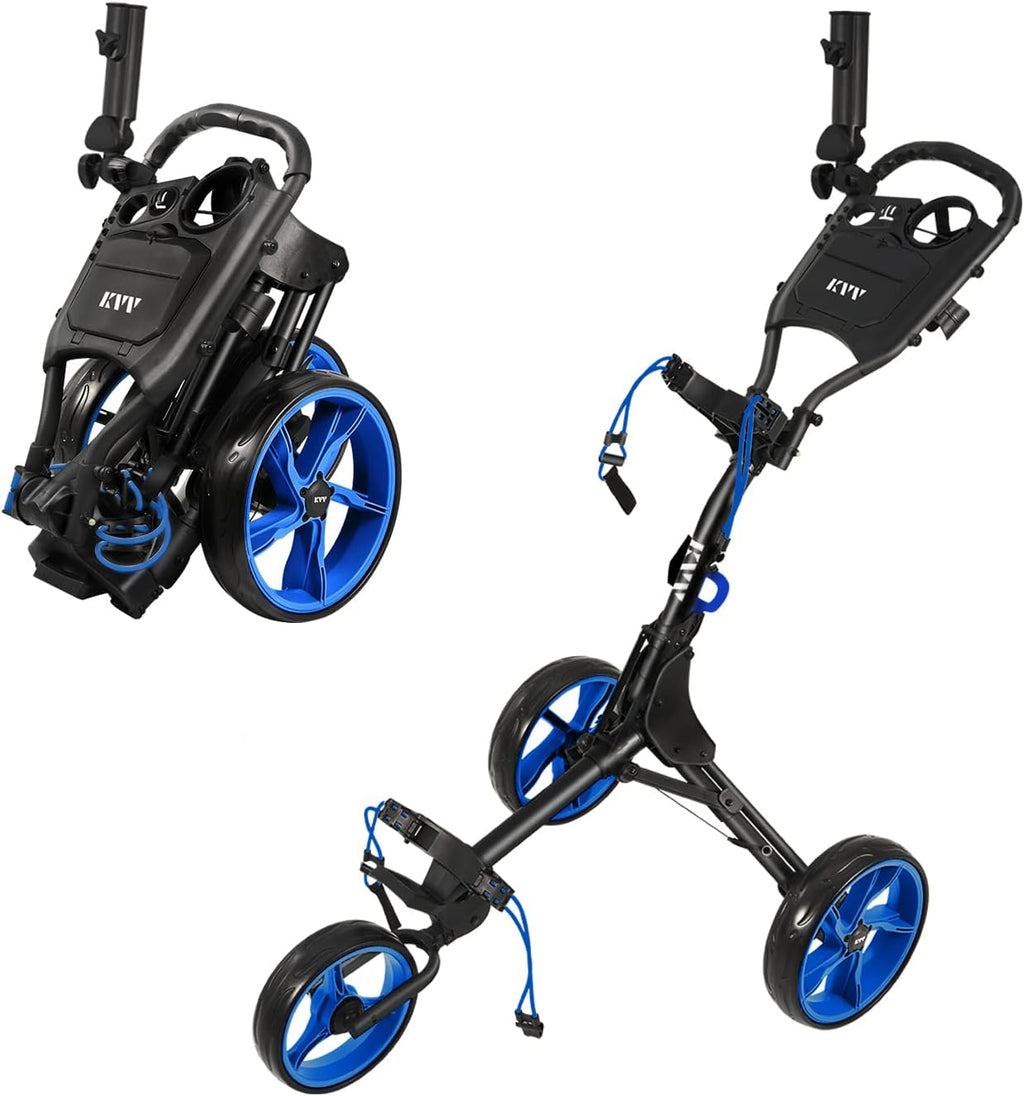 3 Wheel Foldable/Collapsible Golf Push Cart Ultra Lightweight Smallest Folding Size, New-Version Scorecard Holder