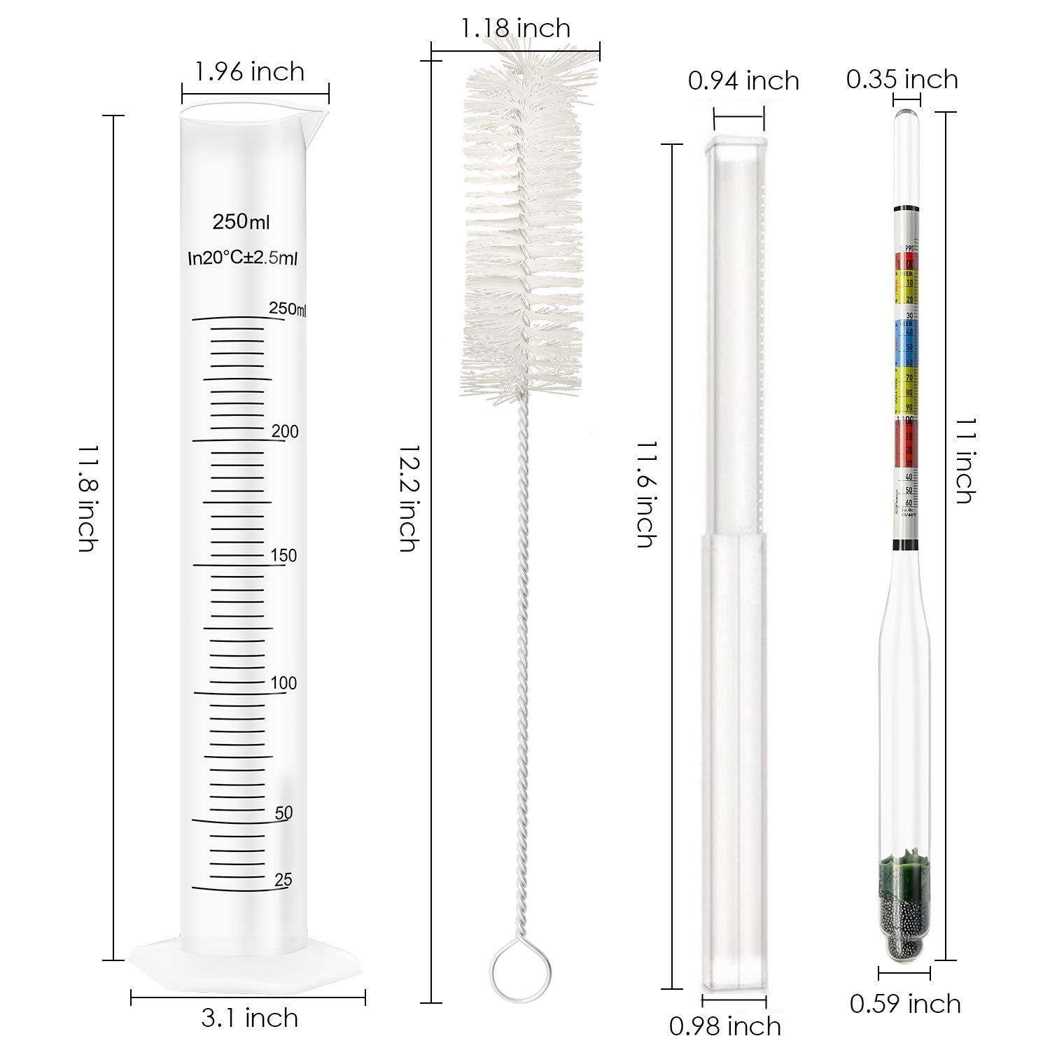 Triple Scale Alcohol Hydrometer(2 pcs)and Test Jar for Home Brew, Wine, Beer, Mead, Cider & Kombucha - Combo Set of