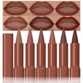 6Pcs Warm Red Brown Nude Maroon Dark Wine Gradient Matte Lipstick Lip Liner Crayon Combo Pencil Set for Women