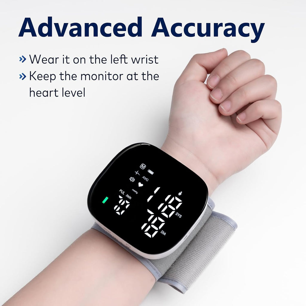Wrist Blood Pressure Monitor Rechargeable Digital Voice Broadcast LED Backlit BP Machine 199 Memory Storage for 2