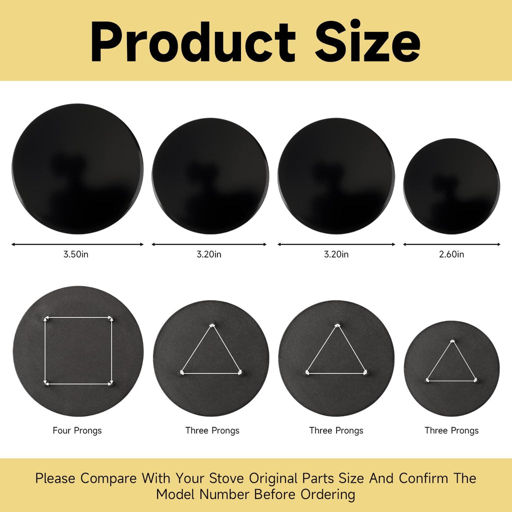 4 Pcs Surface Burner Caps Set Shiny Black Burner Caps Compatible with GE Gas Range Stove Oven Replace#: wb29k10009 (Small 2.6 inch) wb29k10001 (Medium 3.2 inch) wb29k10006 (Large 3.5 inch)