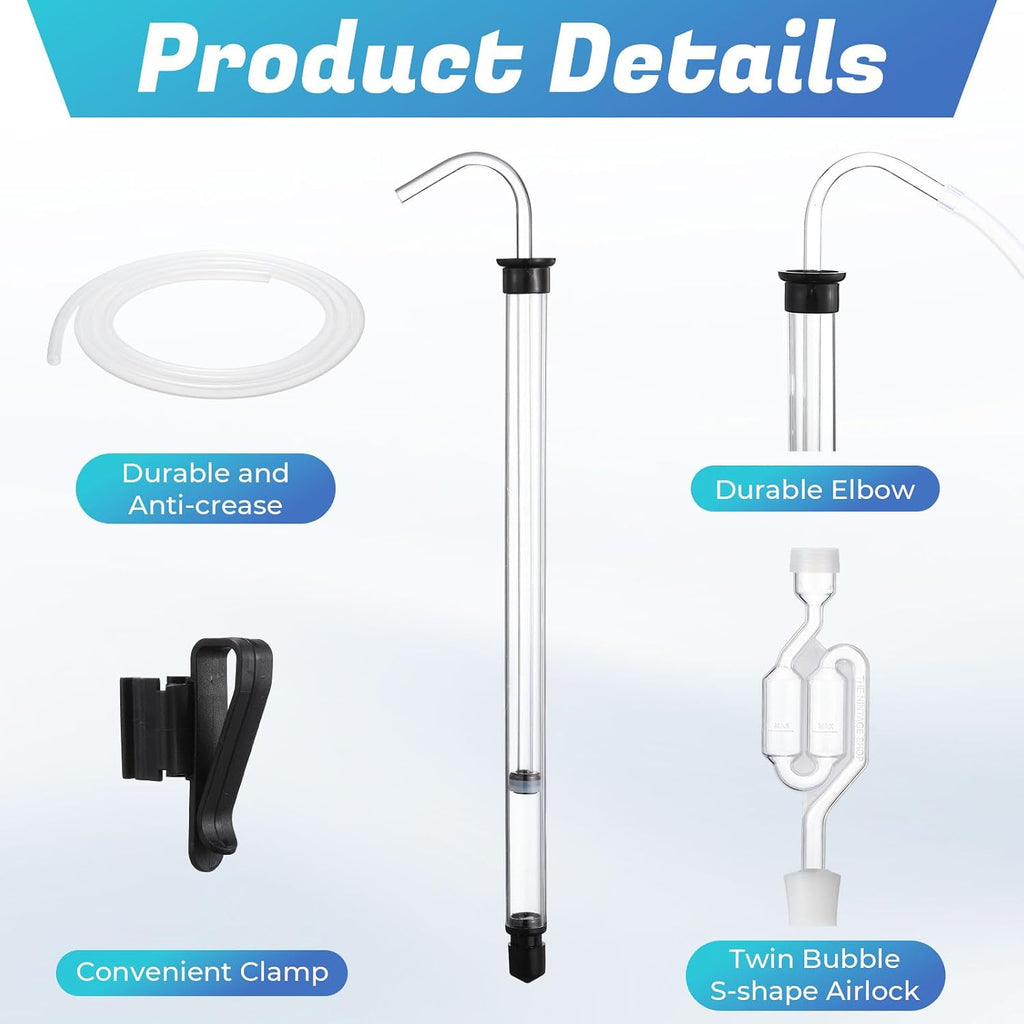 Wine Siphon Kit with Auto Pump, Bottling Wand, 4 Airlocks & Stoppers | Wine Making Supplies for Beer Kombucha Mead