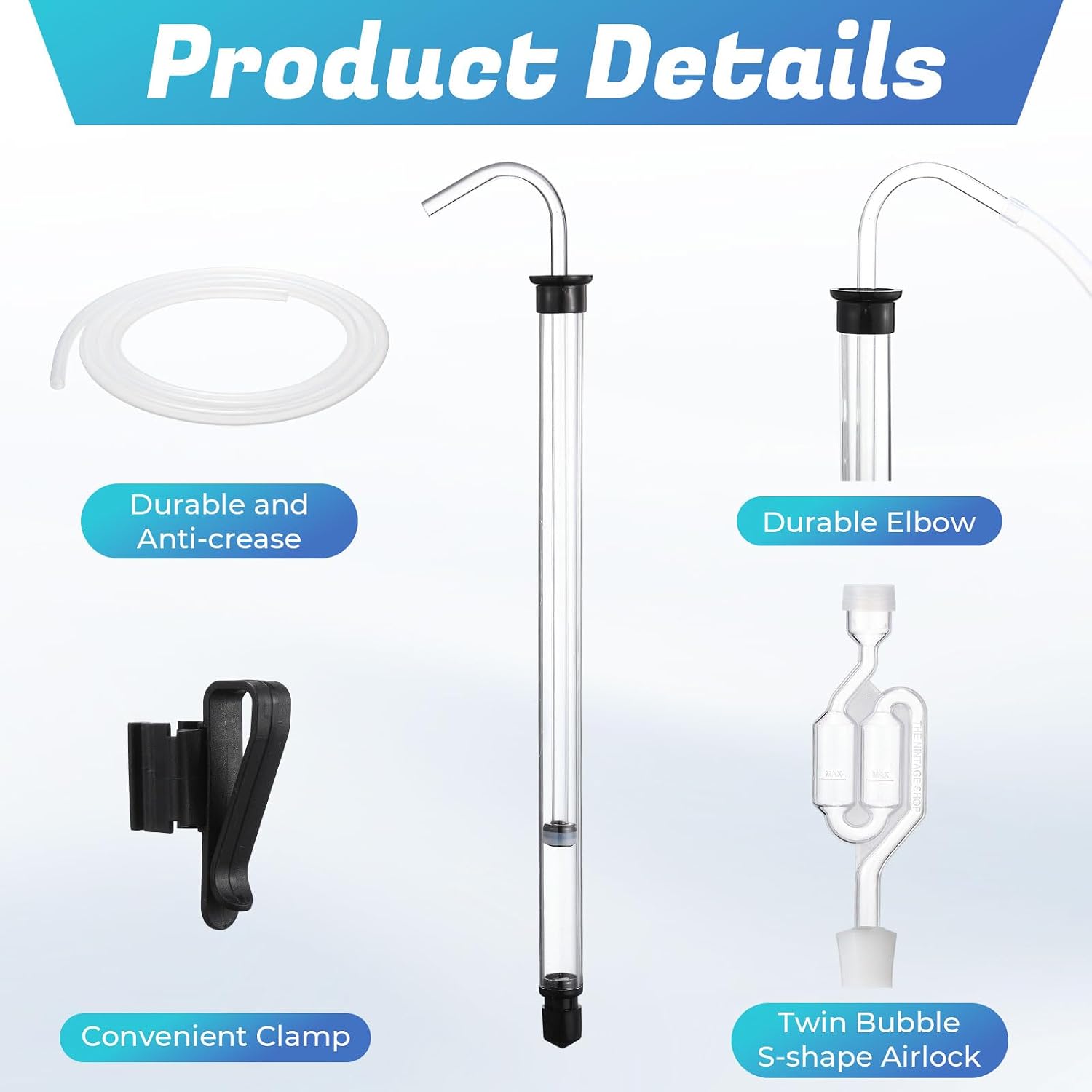 Wine Siphon Kit with Auto Pump, Bottling Wand, 4 Airlocks & Stoppers | Wine Making Supplies for Beer Kombucha Mead