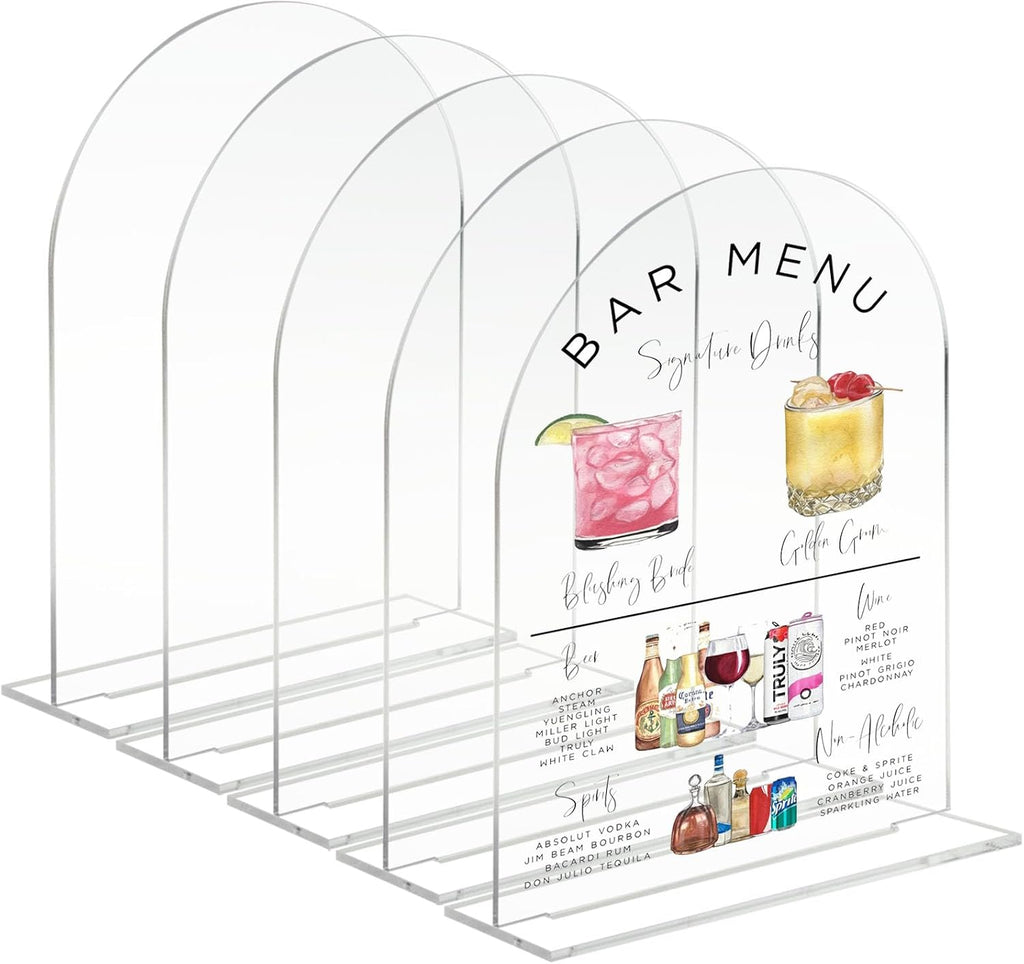 8x10 Inch Blank Clear Arch Acrylic Sign with Stand 1/8 inch Thick | 5 Pack Blank Clear Acrylic Arch Signs with Base