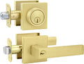 Exterior Door Lock Set Gold Front Door Lock Set, Heavy Duty Zinc-alloyed Front Door Handle and Deadbolt Set (1 Pack)