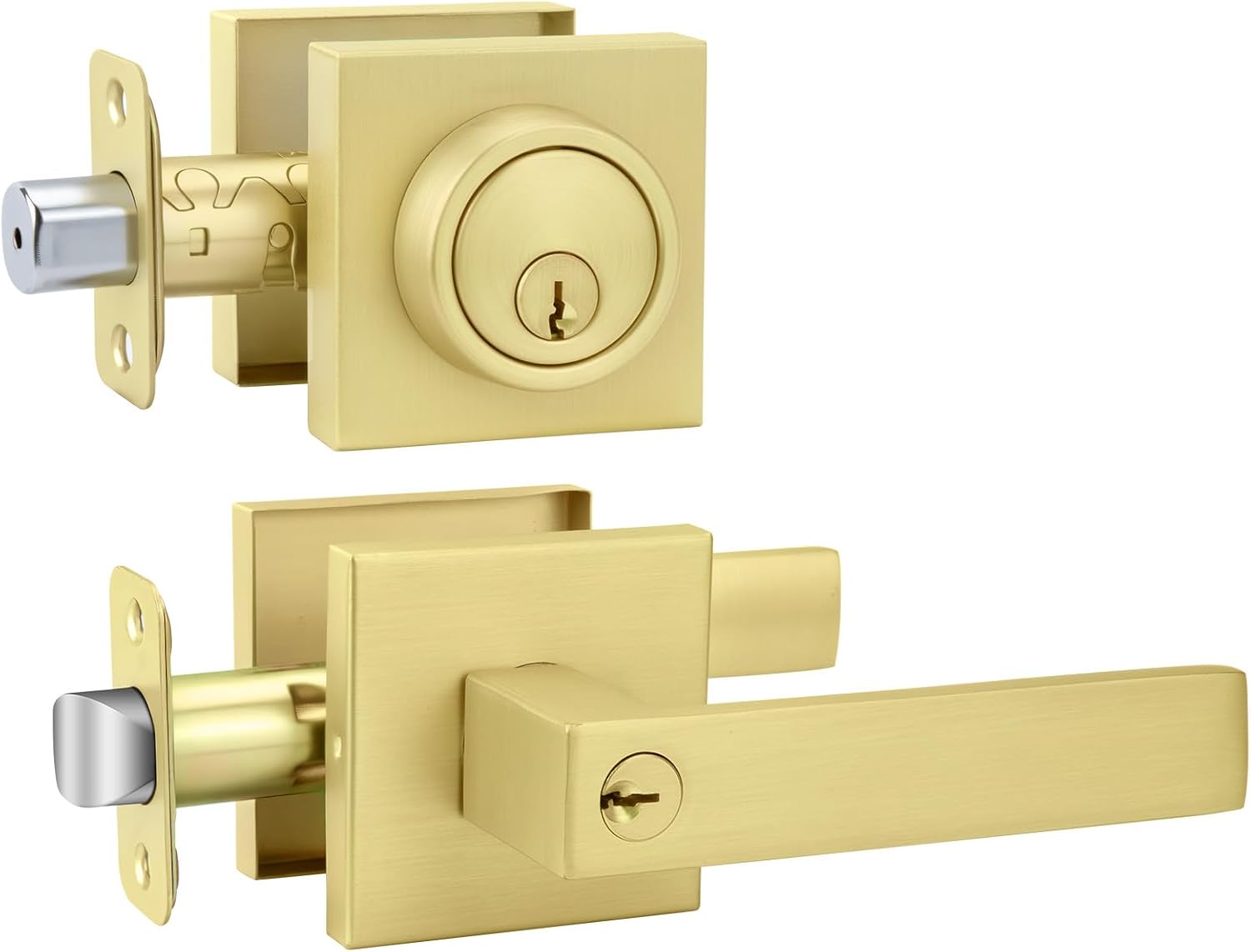 Exterior Door Lock Set Gold Front Door Lock Set, Heavy Duty Zinc-alloyed Front Door Handle and Deadbolt Set (1 Pack)