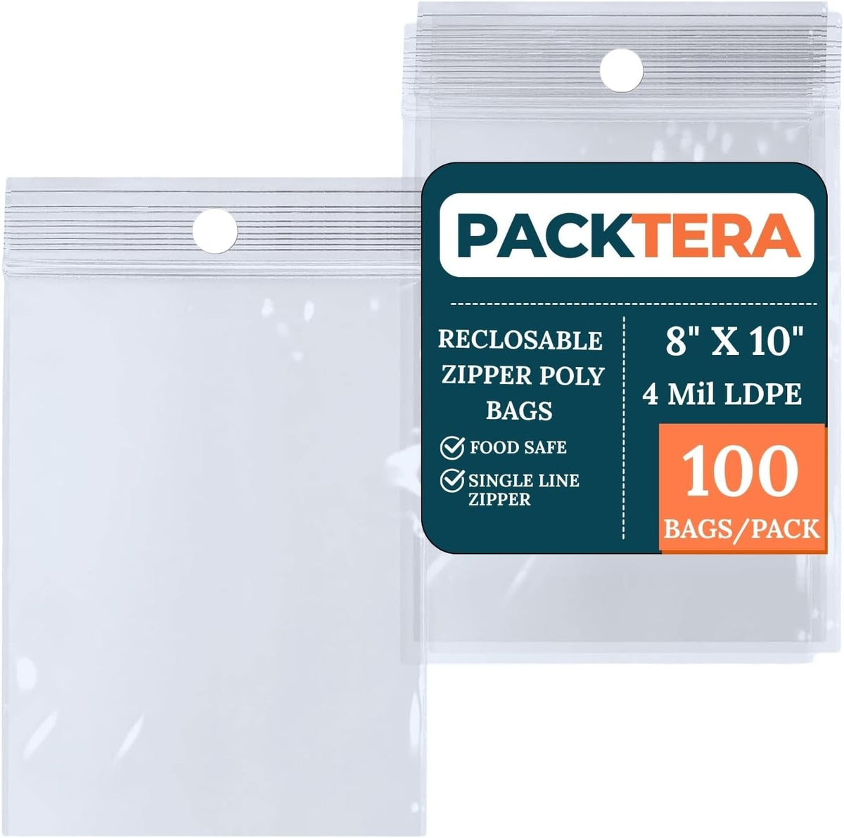 8" X 10" Reclosable Zipper Plastic Poly Bags With Hang Hole 4 Mil LDPE (Pack of 100) Clear Sealable With Resealable