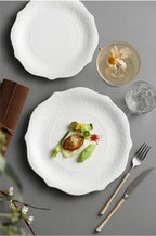 Set of 6 Salad Plate, 8 Inch Porcelain Dessert Serving Plates, Embossed Printing Small Dinner Dish for Pancakes