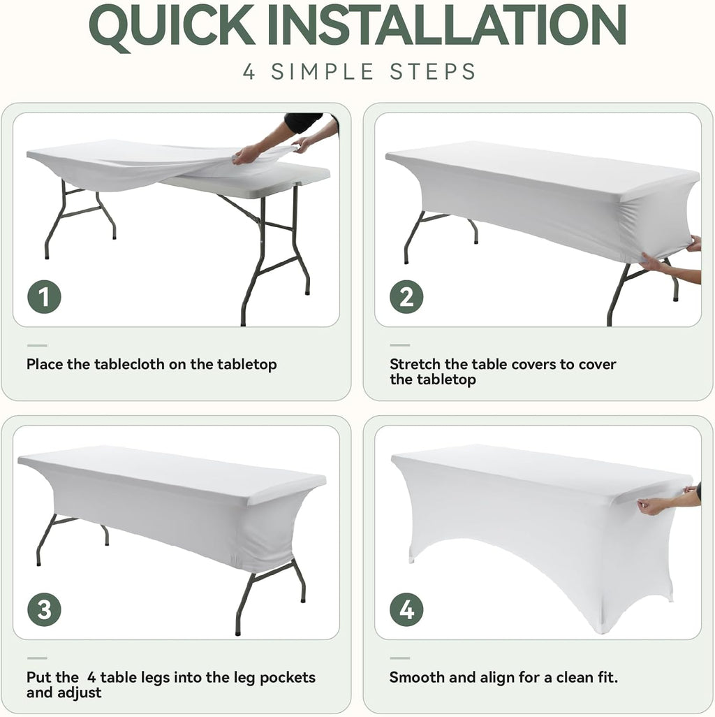 Classic Series 140GSM Spandex Tablecloth 2Pcs, 6ft, White
